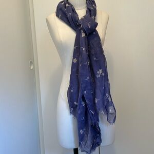 NEW WITH TAGS! Purple Floral Lightweight Long Scarf with Frayed Hemline